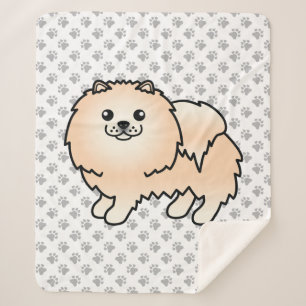 Crème Pomeranian Lieve Cartoon Hond & Pootjes Sherpa Deken