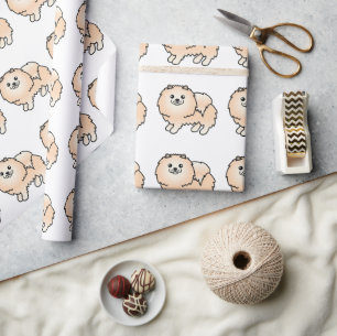 Crème Pomeranian Mooie Cartoon Hond Patroon Cadeaupapier