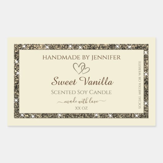 Crème Product Packaging Labels Gold Glitter Border (Voorkant)