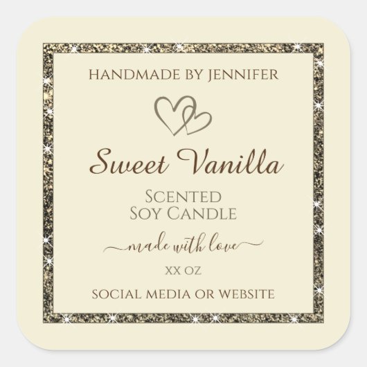 Crème Product Packaging Labels Gold Glitter Border (Voorkant)