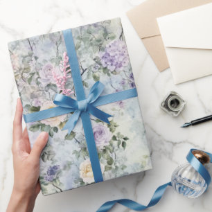 Crème Purple Flowers Cadeaupapier