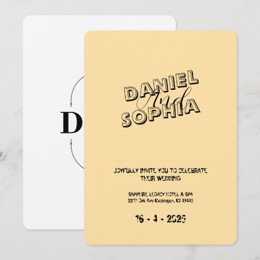 Crème Retro faire-part de mariage Card (Devant / Derrière)