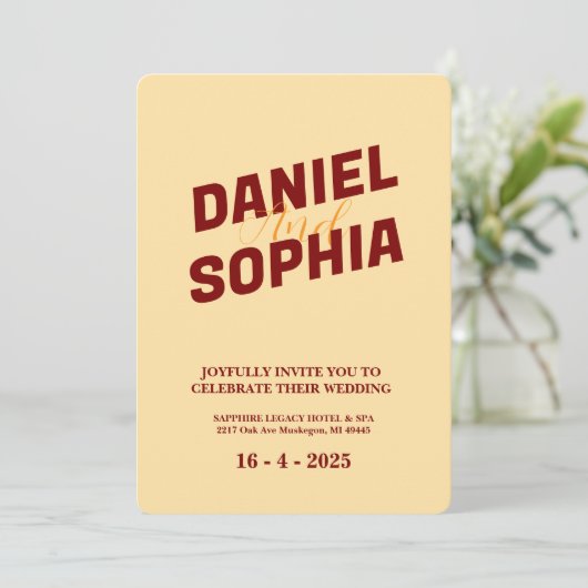 Crème Retro faire-part de mariage Card (Debout devant)