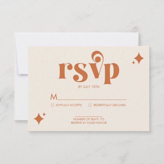 Crème rétro moderne et carte RSVP de mariage orang (Devant)