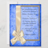 Crème Ribbon over blauwe bruiloft Kaart (Voorkant)