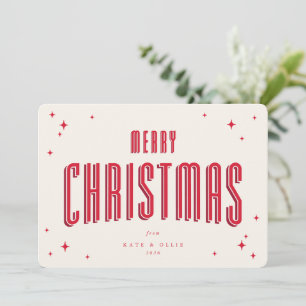 Crème+Rode Kerstmis Retro Sterren Plat Feestdagenkaart