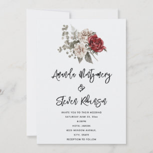 Crème & Rode Roos Boho Bloemenboeket Bruiloft Kaart