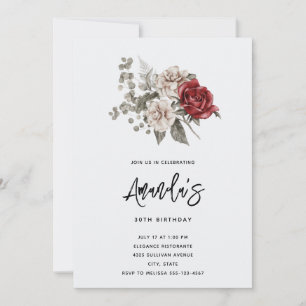 Crème & Rode Roos Boho Bloemenboeket Verjaardag Kaart