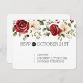Crème Rode Rozen Bloemen RSVP (Voorkant / Achterkant)