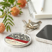 Crème, Rood, en Zwart Damask Bruiloft Sleutelhange Sleutelhanger (Zijkant)