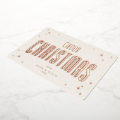 Crème+Roos Goud Vrolijk Kerstfeest Retro Sterren F Folie Feestdagenkaart (Gedraaid)