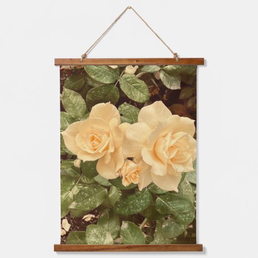 Crème Roos tapijt Hangend Wandkleed (Voorkant)