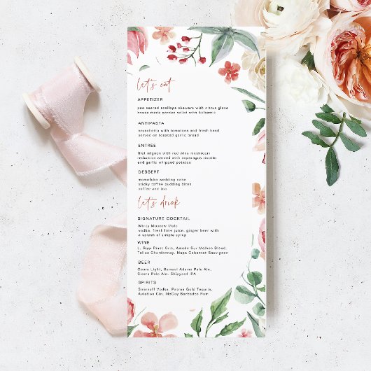 Crème & Rose | Menu de mariage Florales de printem