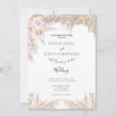 Crème Rose Pampas Faire-part de mariage Boho Grass (Devant)
