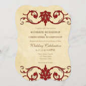 Crème Rouge Fissures Vintage Mariage Invitation (Devant / Derrière)