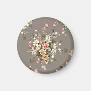 Crème, roze bloemen op grijs. magneet