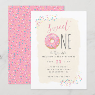 Crème Roze Doughnut Sprinkle Sweet 1ste verjaard Kaart