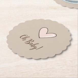 Crème Roze Hart Baby Shower Kartonnen Onderzetters