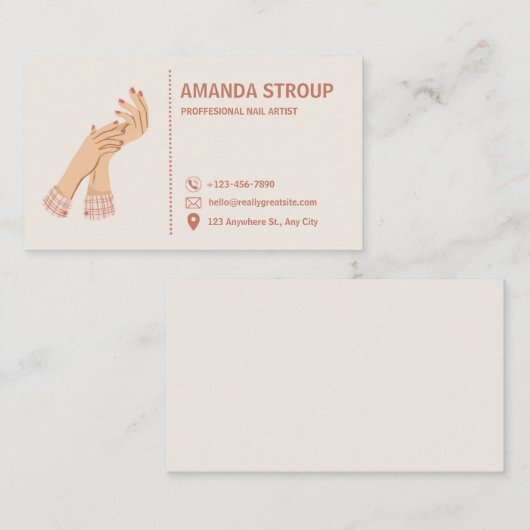 Crème Roze Moderne Nagelstylist Visitekaartje (Voorkant / Achterkant)