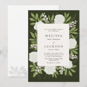 Crème Rozen op Groene Trouw Uitnodiging (Voorkant / Achterkant)