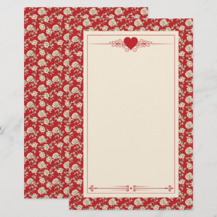 Crème Rozen op Rode Toile De Jouy Briefpapier