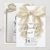 Crème Ruffle Cascade Bow Elegant Sweet 16 Party Kaart (Voorkant / Achterkant)