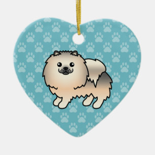 Crème Sable Pomeranian Hond Cartoon Tekening Keramisch Ornament