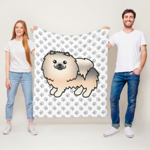 Crème Sable Pomeranian Lieve Cartoon Hond & Pootje Fleece Deken