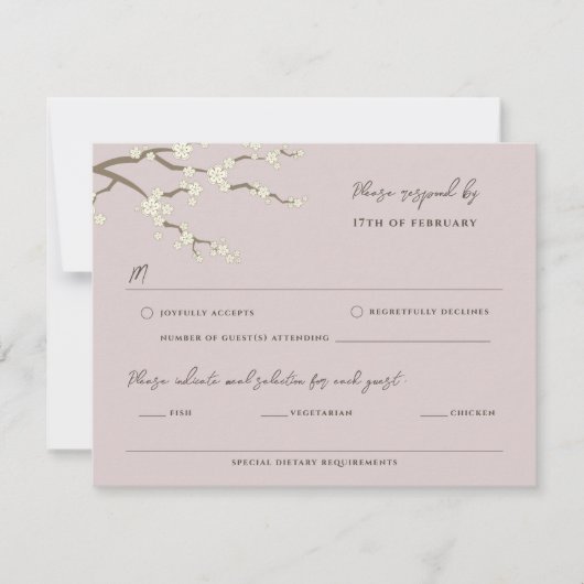Crème Sakura Bloemen Kersenbloesem Roze Bruiloft RSVP Kaartje (Voorkant)