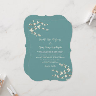 Crème Sakura Kersenbloesems Teal Aziatische Bruilo Kaart