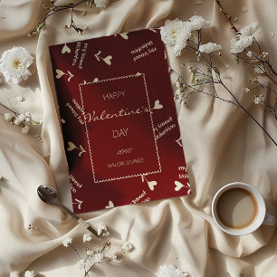 Crème Schrift Harten op Burgundy– Valentijnpatroon Feestdagenkaart