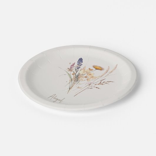 Crème Script Herfst Bloemendouche Cocktail Papieren Bordje (Gekanteld)