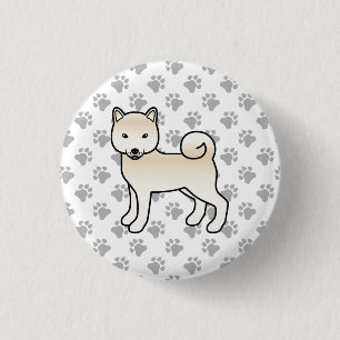 Crème Shiba Inu Schattige Cartoon Hond & Pootjes Ronde Button 3,2 Cm