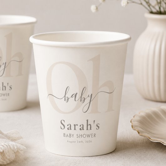 Crème Simple Modern Oh Baby Shower Feestje Papieren Bekers