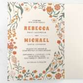 Crème Sinaasappel Groovy Wildflower Alles in één b Drieluik Uitnodiging (Binnenzijde eerst)