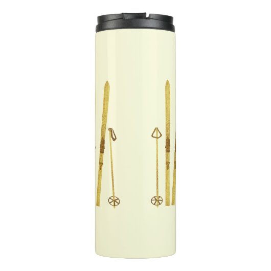 Crème ski's en palen | ski-illustratie thermosbeker (Achterkant)