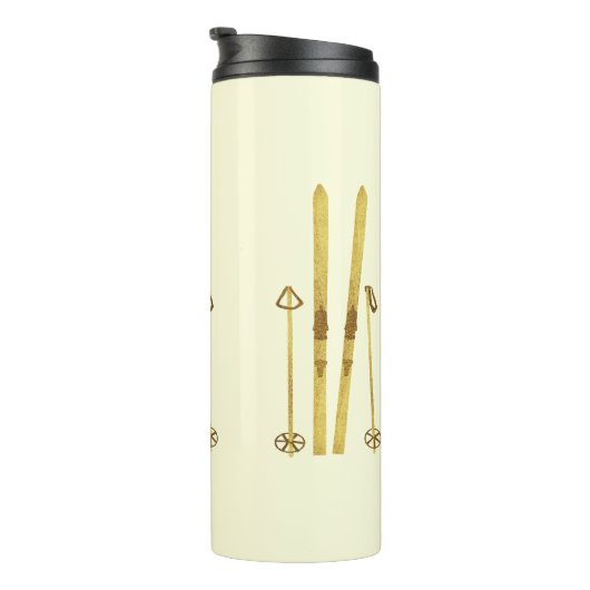 Crème ski's en palen | ski-illustratie thermosbeker (Geroteerd rechts)