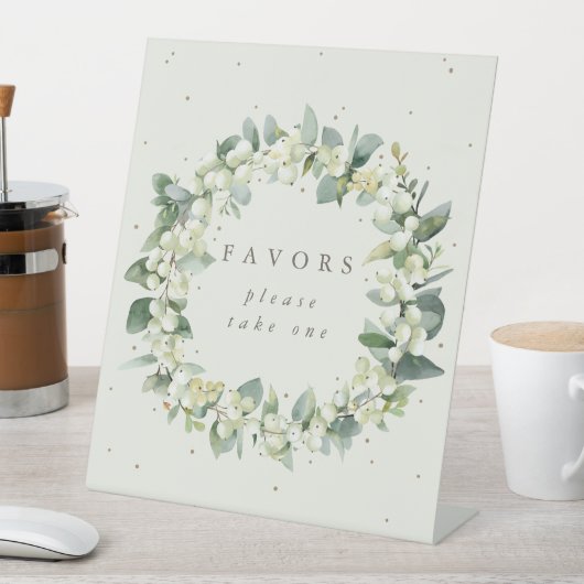 Crème Snowberry + Eucalyptus Bruiloft gunsten tafe Reclamebord Met Voetstuk (Insitu)