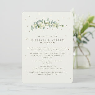 Crème Snowberry + Eucalyptus bruiloft receptie Kaart