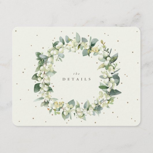 Crème Snowberry + Eucalyptus Garland bruiloft deta Informatiekaartje (Achterkant)