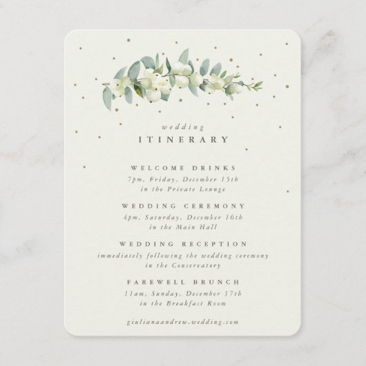 Crème Snowberry + Eucalyptus Stem Bruiloft Route Informatiekaartje (Voorkant)