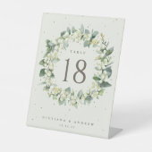 Crème Snowberry + Eucalyptus Trouwtafel nummer Reclamebord Met Voetstuk (Voorkant)