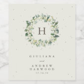 Crème Snowberry + Eucalyptus Winter bruiloft Wijn Etiket (Enkel label)