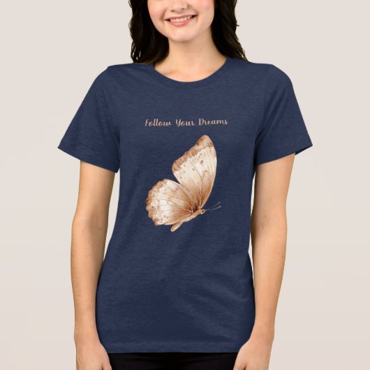 Crème Tan Boho Vlinder Tri-Blend Shirt (Voorkant)