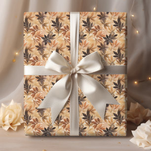 Crème Tan, Bruine Herfstbladeren Watercolor Patroo Cadeaupapier