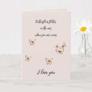 Crème Tan Bruine Vlinders Met Harten Liefde Kaart