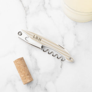 Crème Tan Streep Vintage Kleine Initialen Monogram Kurkentrekker