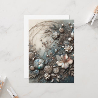 Crème Teal 3D Sculpturale Botanische Bloemengroet Kaart