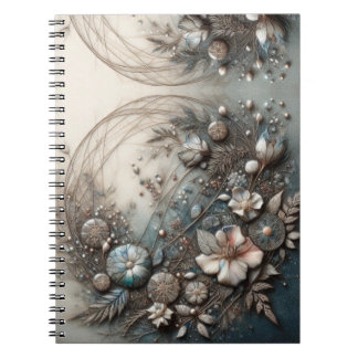 Crème Teal 3D Sculpturale Botanische Bloemstuk Notitieboek