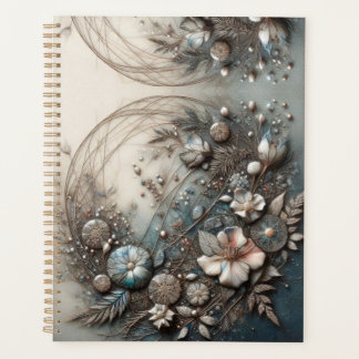 Crème Teal 3D Sculpturale Botanische Bloemstuk Planner